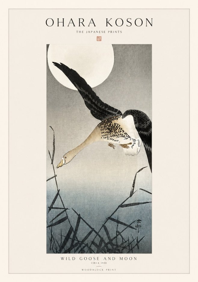 Ohara Koson Wild Goose and Moon No1 - Póster
