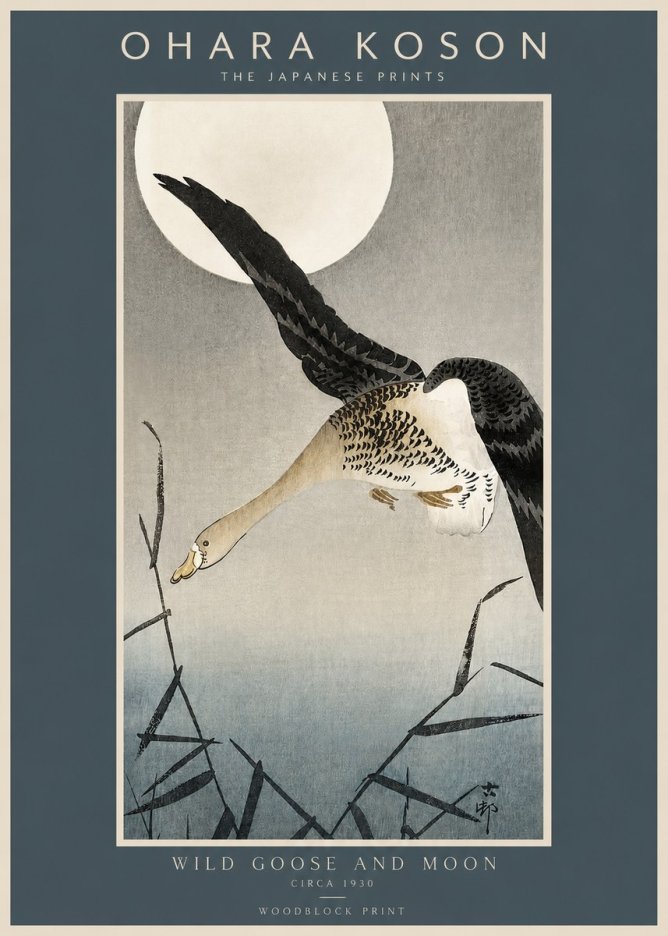 Ohara Koson Wild Goose and Moon No2 - Póster