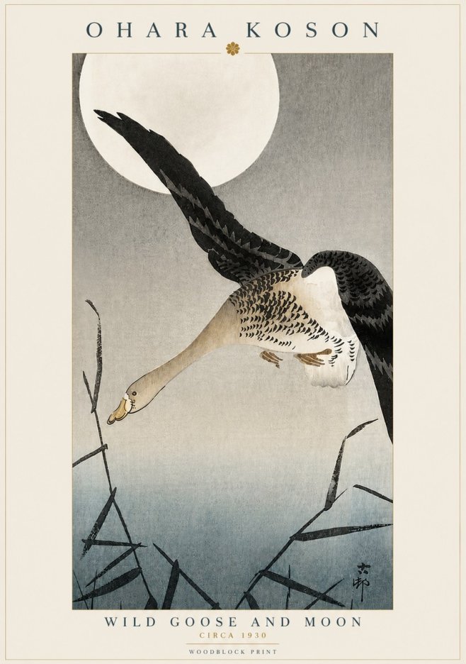 Ohara Koson Wild Goose and Moon No3 - Póster