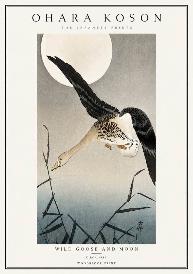 Ohara Koson Wild Goose and Moon No6 - Póster