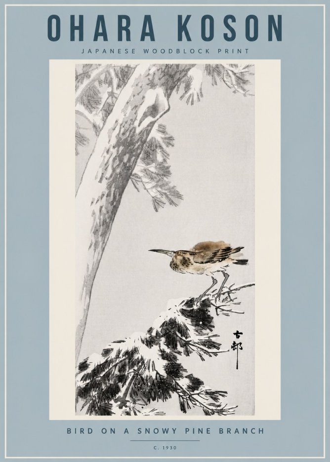 Ohara Koson Bird on a Snowy Pine Branch No4 - Póster