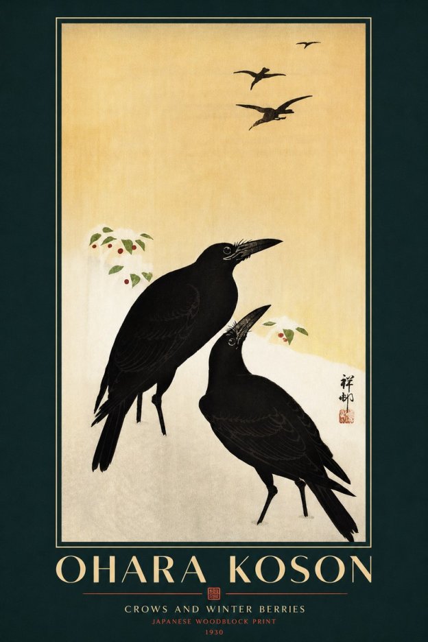 Ohara Koson Crows and Winter Berries No3 - Póster