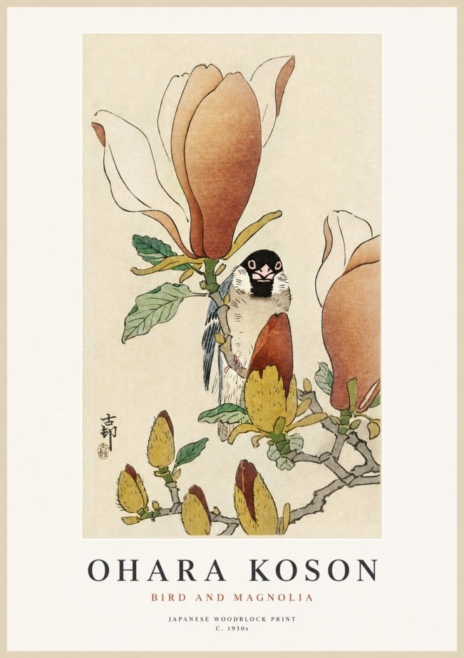 Ohara Koson Bird and Magnolia No1 - Póster