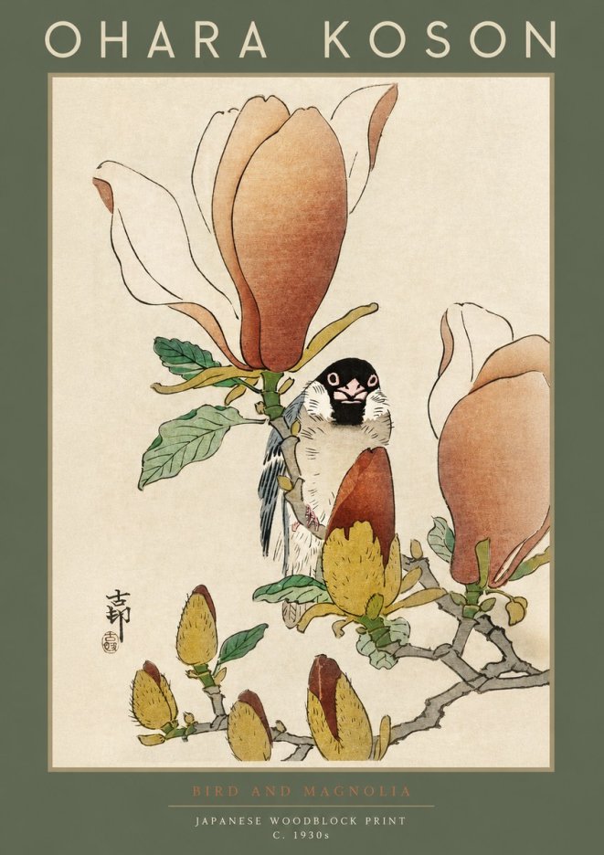 Ohara Koson Bird and Magnolia No2 - Póster