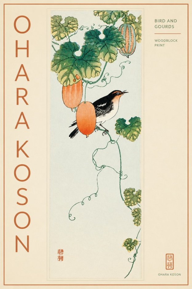 Ohara Koson Bird and Gourds No3 - Póster
