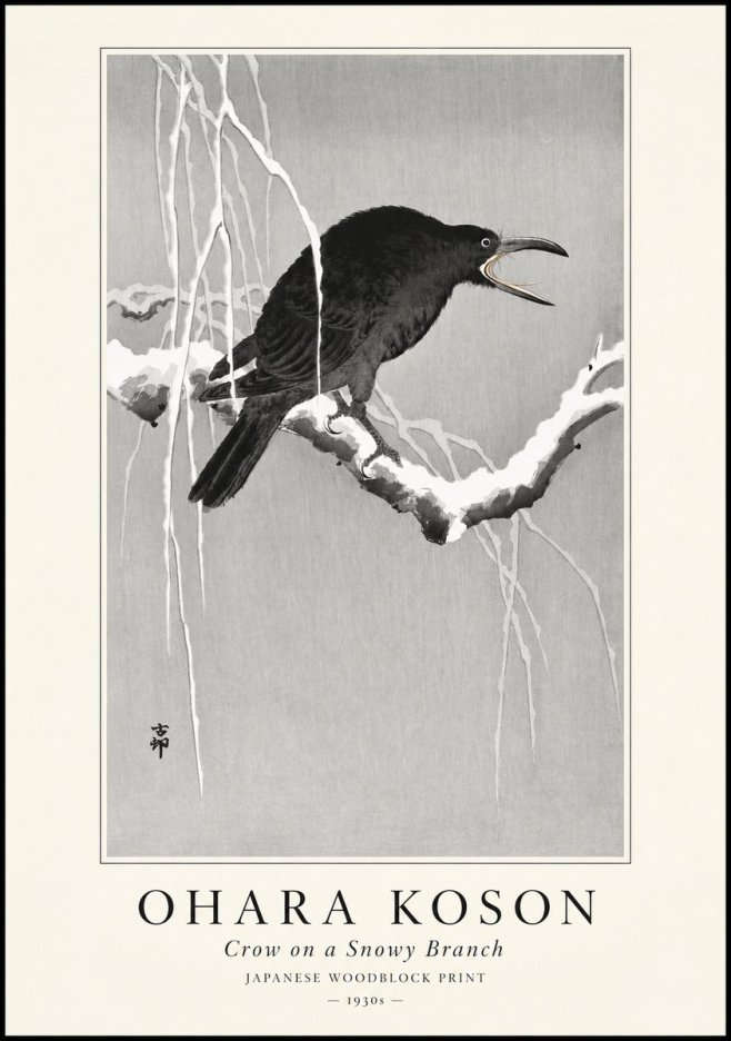 Ohara Koson Crow on a Snowy Branch II No1 - Póster