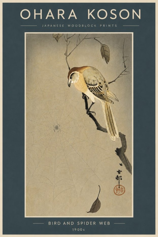 Ohara Koson Bird and Spider Web I No4 - Póster