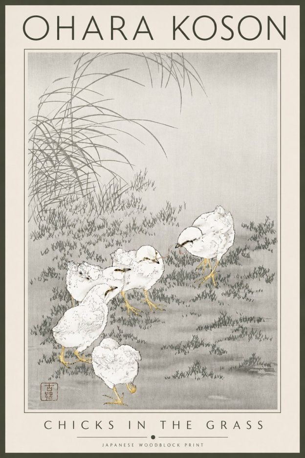 Ohara Koson Chicks in the Grass No4 - Póster