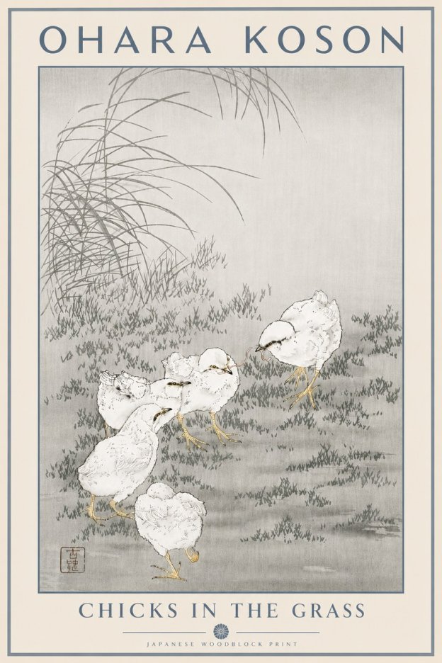 Ohara Koson Chicks in the Grass No5 - Póster