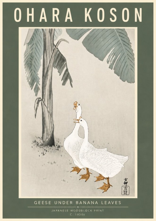 Ohara Koson Geese Under Banana Leaves No4 - Póster