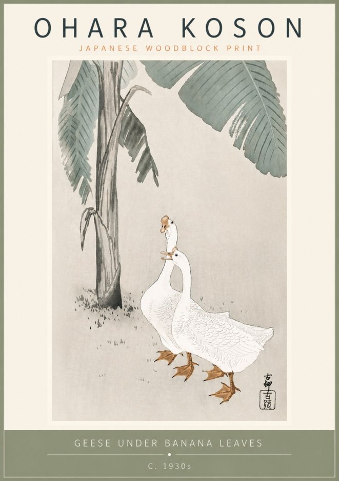 Ohara Koson Geese Under Banana Leaves No5 - Póster