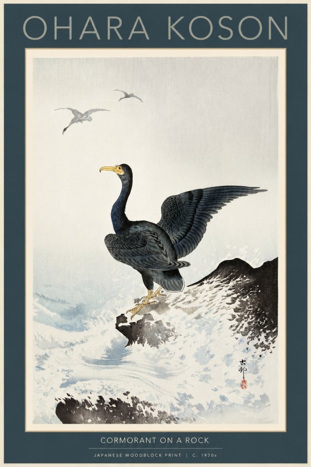 Ohara Koson Cormorant on a Rock No2 - Póster