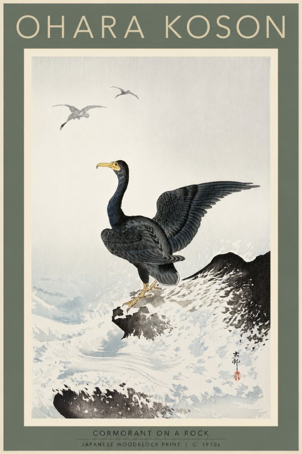 Ohara Koson Cormorant on a Rock No5 - Póster