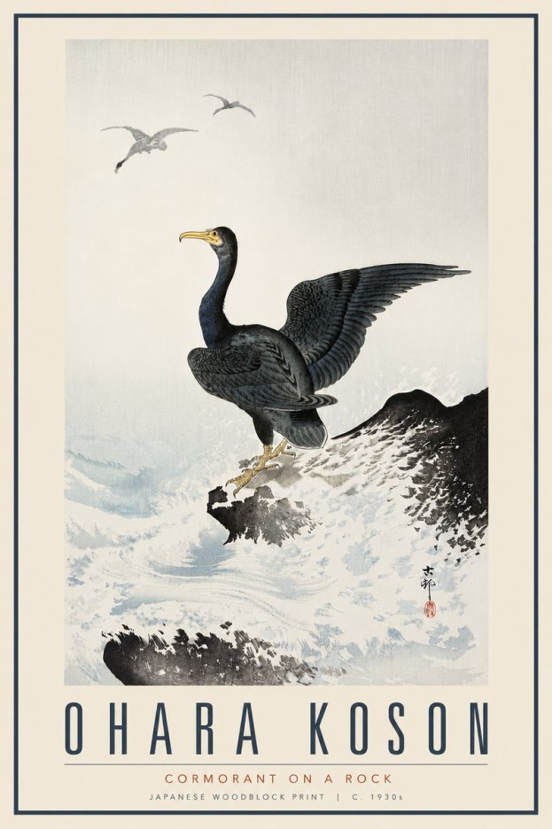 Ohara Koson Cormorant on a Rock No6 - Póster