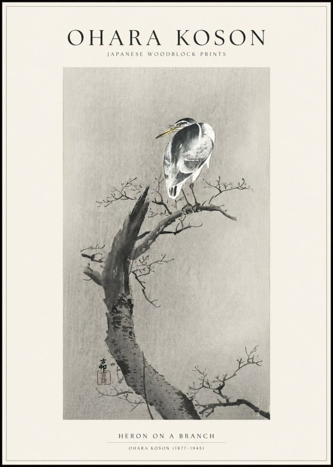 Ohara Koson Heron on a Branch No1 - Póster