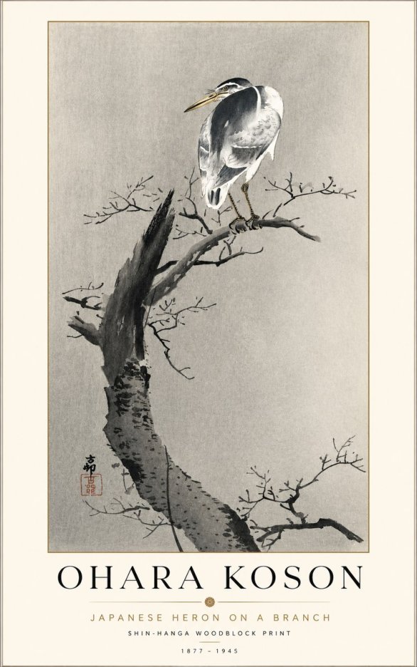 Ohara Koson Heron on a Branch No2 - Póster