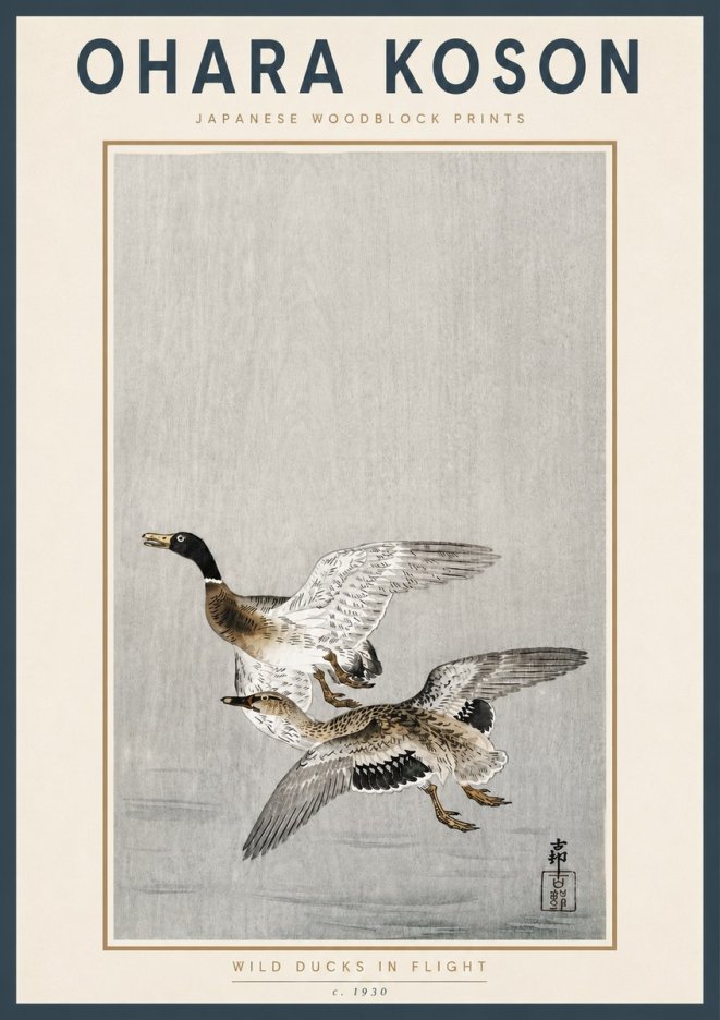 Ohara Koson Wild Ducks in Flight No4 - Póster