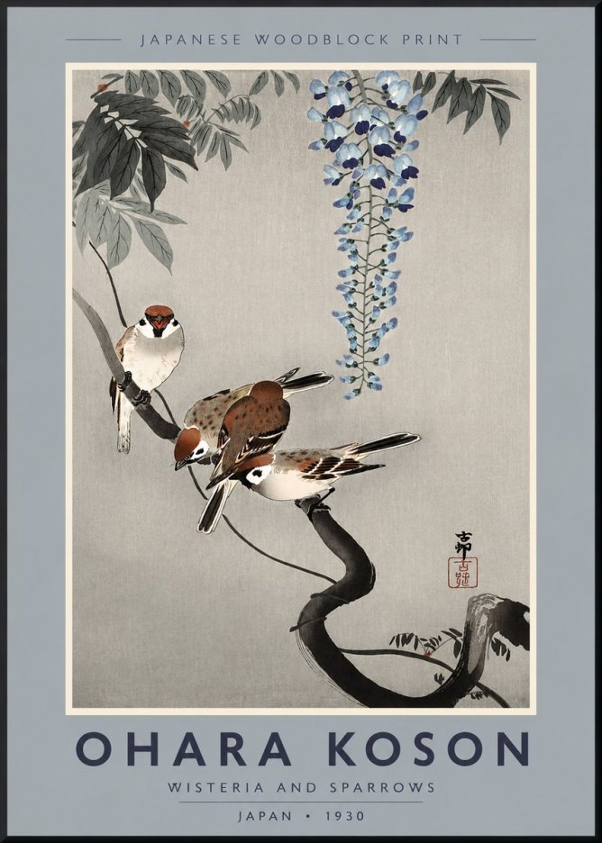 Ohara Koson Wisteria and Sparrows No2 - Póster