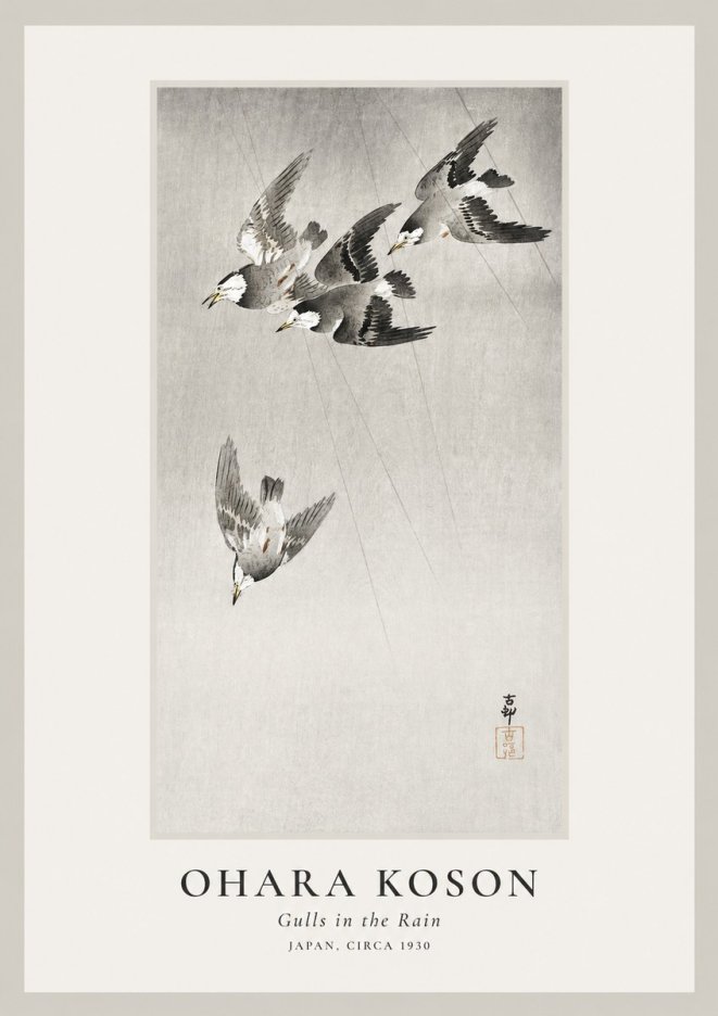 Ohara Koson Gulls in the Rain No1 - Póster
