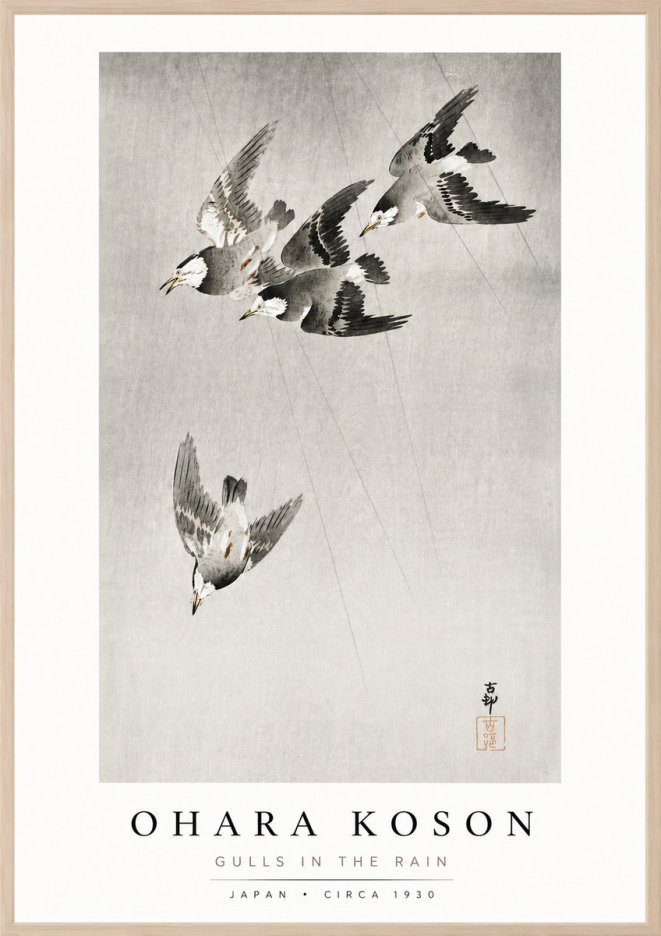 Ohara Koson Gulls in the Rain No3 - Póster