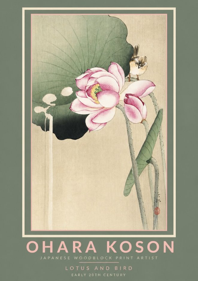 Ohara Koson Lotus and Bird No2 - Póster