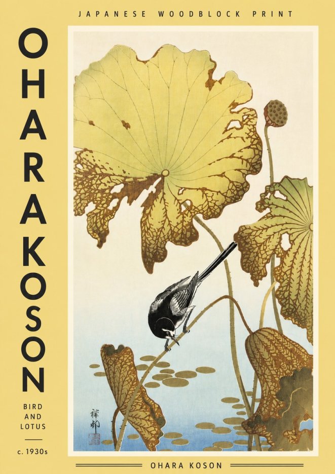 Ohara Koson Bird and Lotus No4 - Póster
