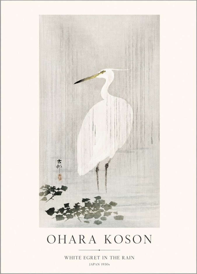 Ohara Koson White Egret in the Rain No1 - Póster