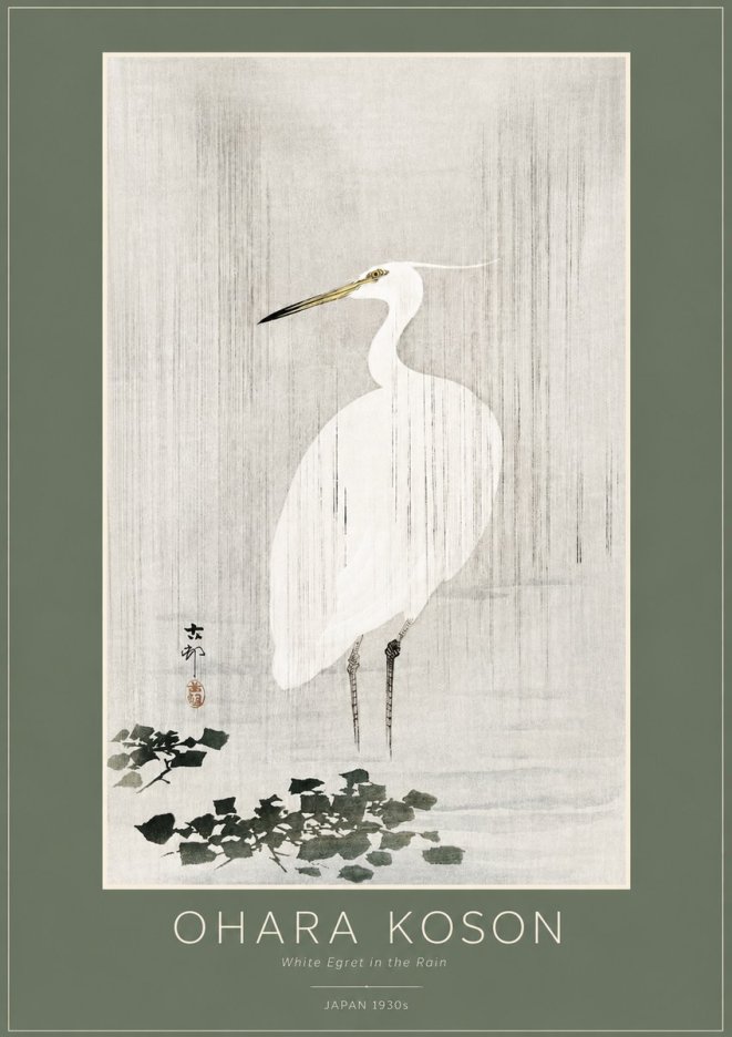 Ohara Koson White Egret in the Rain No2 - Póster