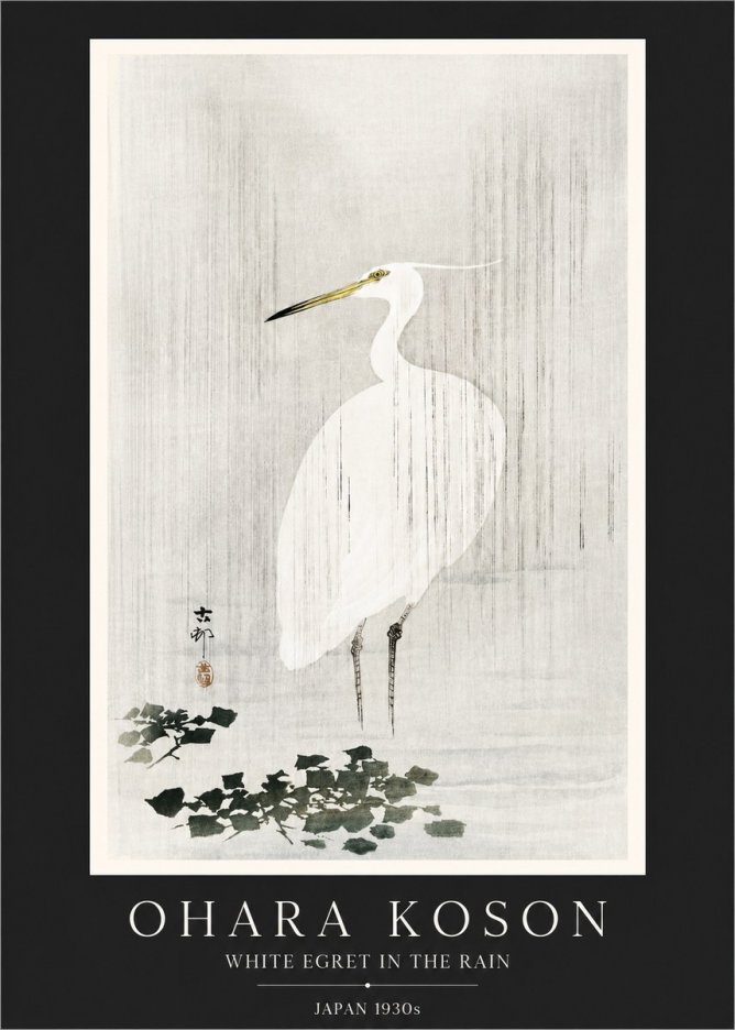 Ohara Koson White Egret in the Rain No3 - Póster