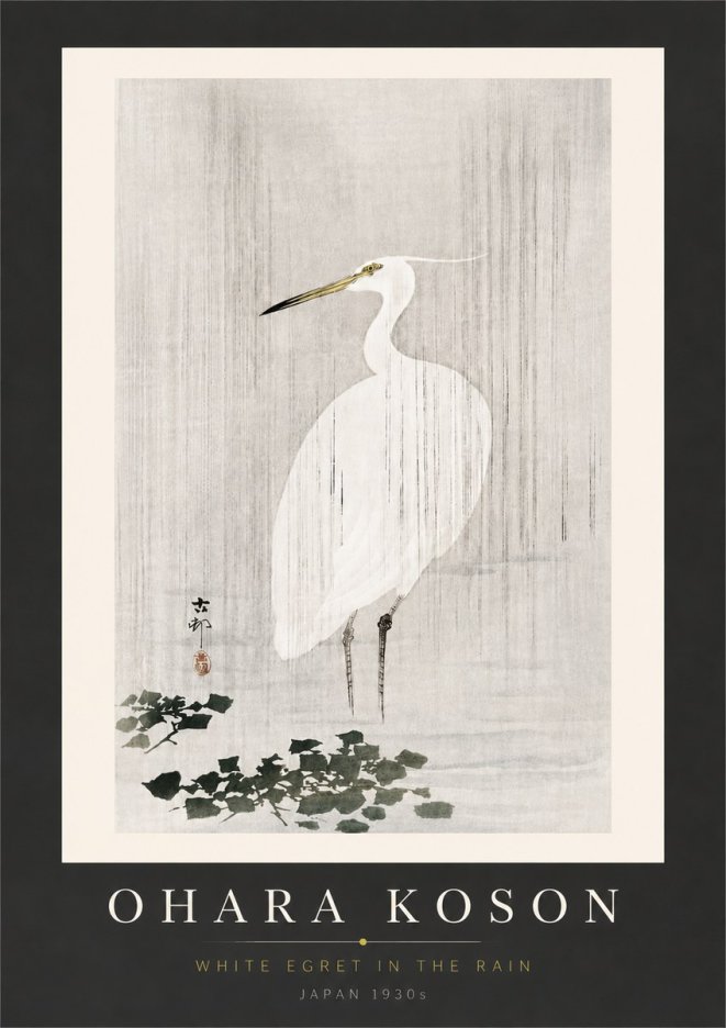 Ohara Koson White Egret in the Rain No6 - Póster
