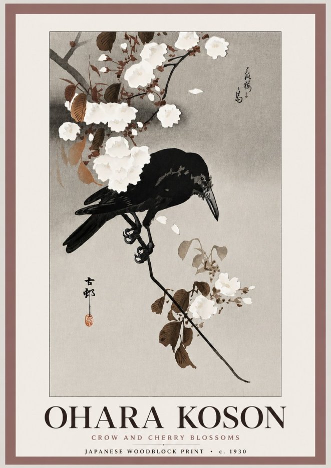 Ohara Koson Crow and Cherry Blossoms No3 - Póster