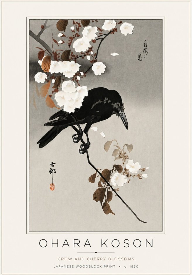 Ohara Koson Crow and Cherry Blossoms No4 - Póster