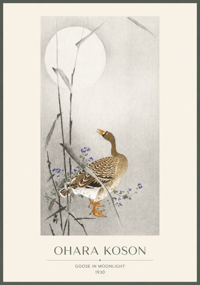 Ohara Koson Goose in Moonlight No1 - Póster