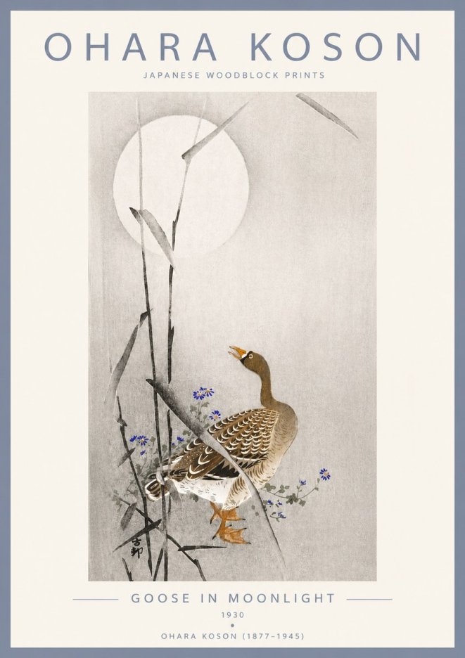 Ohara Koson Goose in Moonlight No4 - Póster