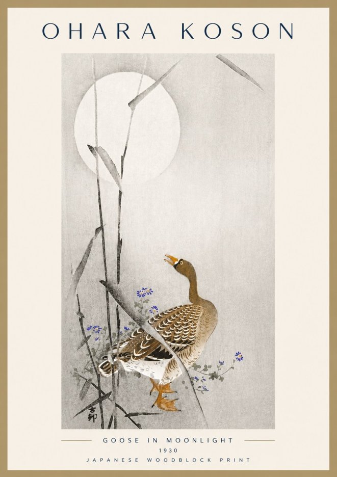 Ohara Koson Goose in Moonlight No6 - Póster