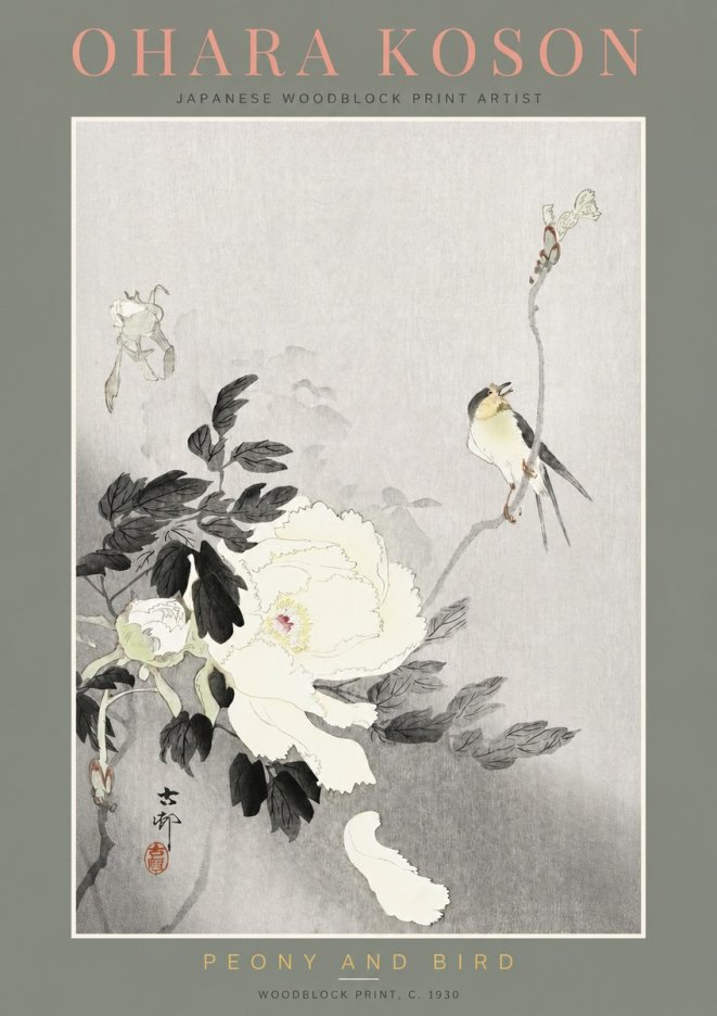 Ohara Koson Peony and Bird No2 - Póster