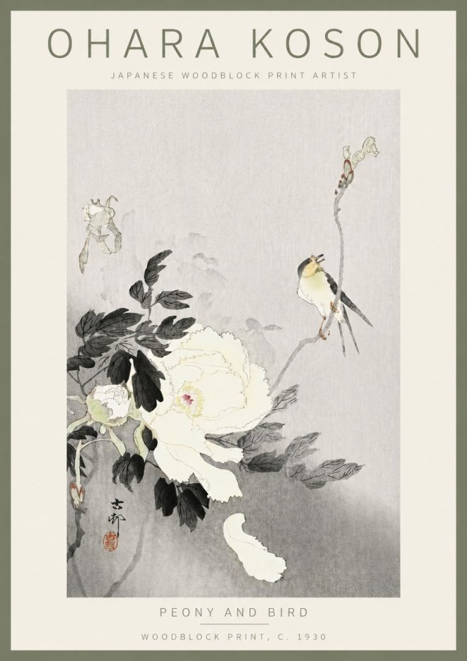 Ohara Koson Peony and Bird No5 - Póster