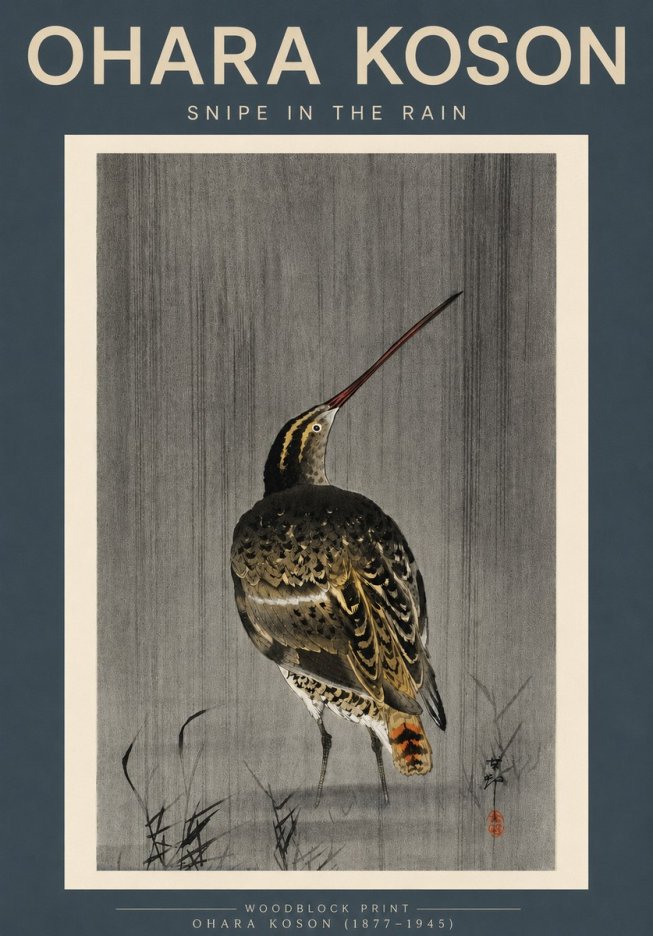 Ohara Koson Snipe in the Rain No3 - Póster