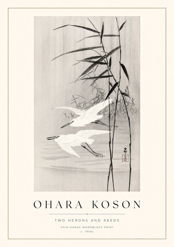 Ohara Koson Two Herons and Reeds No1 - Póster