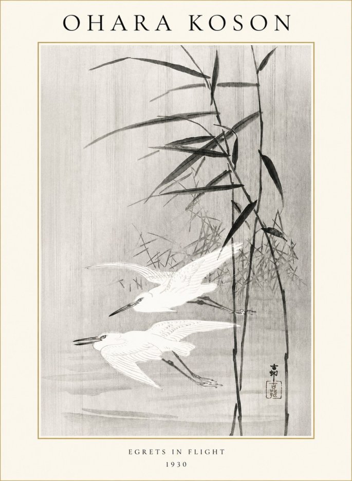 Ohara Koson Two Herons and Reeds No2 - Póster