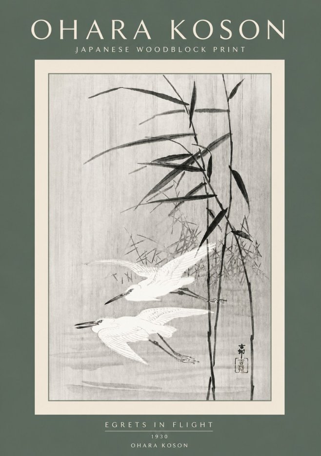 Ohara Koson Two Herons and Reeds No5 - Póster