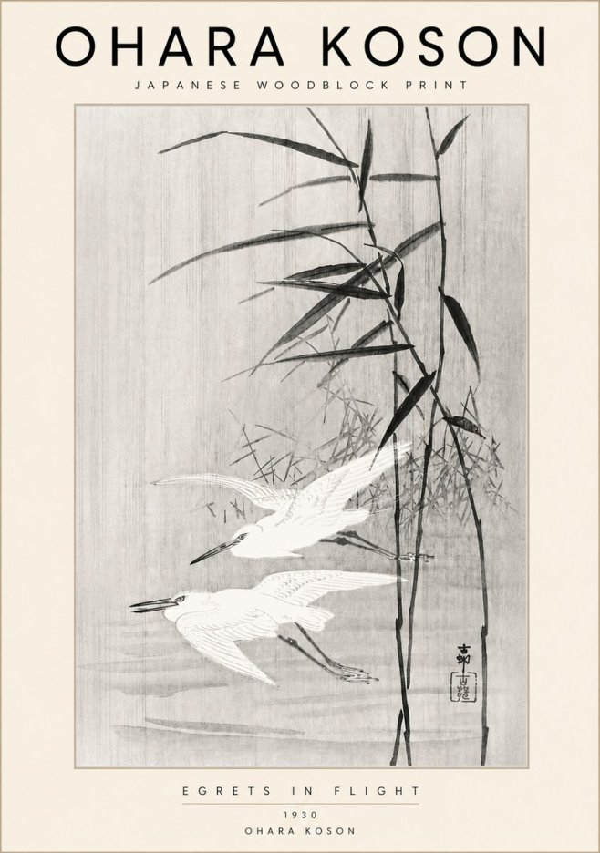 Ohara Koson Two Herons and Reeds No6 - Póster