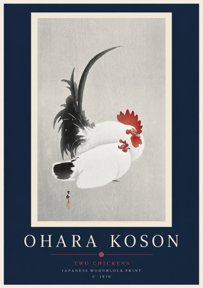 Ohara Koson Two Chickens No3 - Póster