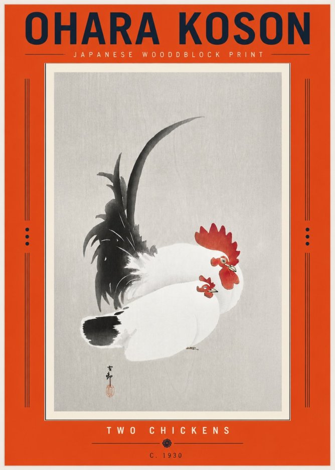 Ohara Koson Two Chickens No5 - Póster