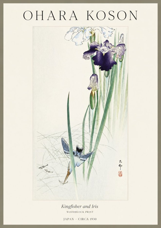 Ohara Koson Kingfisher and Iris No1 - Póster