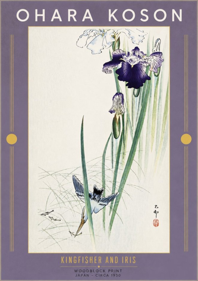 Ohara Koson Kingfisher and Iris No5 - Póster