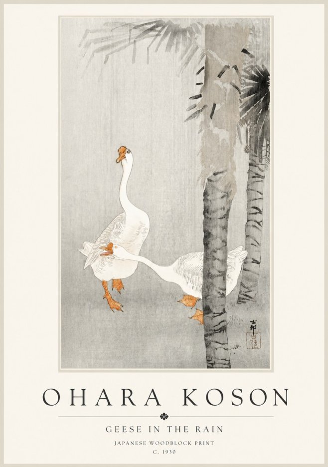 Ohara Koson Geese in the Rain No1 - Póster