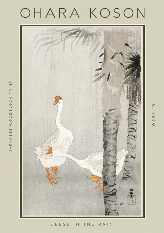 Ohara Koson Geese in the Rain No2 - Póster