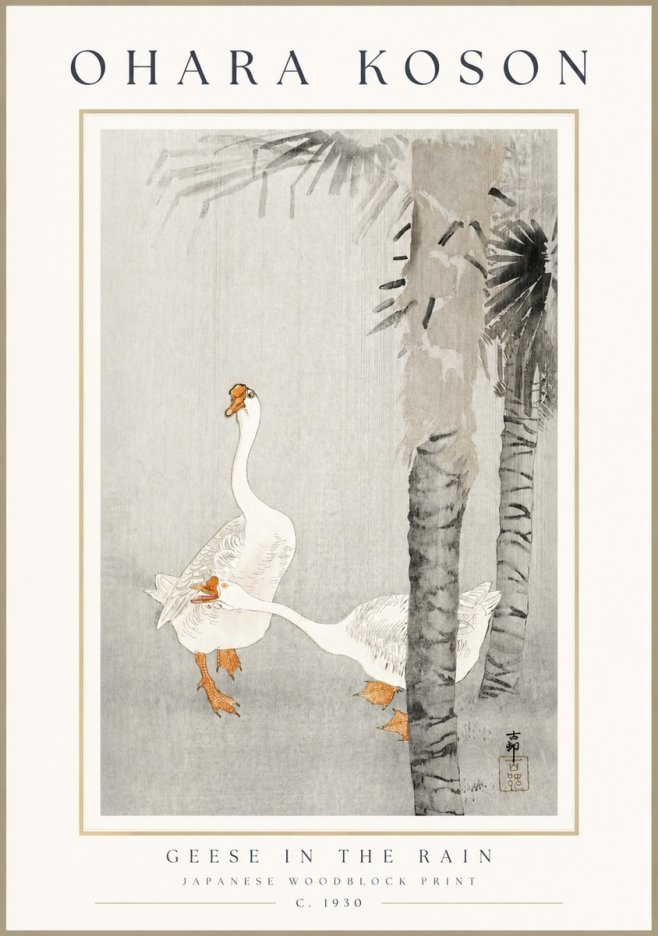 Ohara Koson Geese in the Rain No3 - Póster