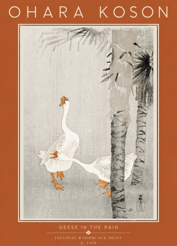 Ohara Koson Geese in the Rain No5 - Póster